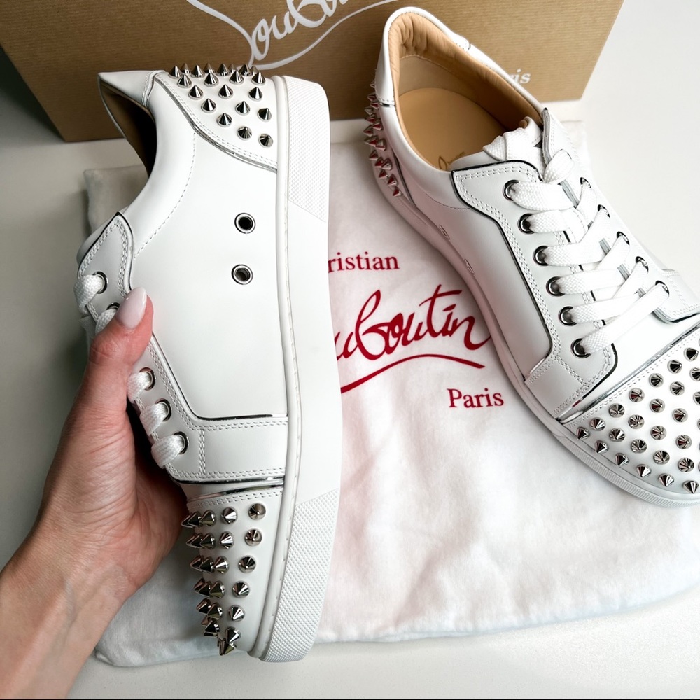 Christian Louboutin Vieira Embellished Leather Spike Sneakers - Picture 10 of 13